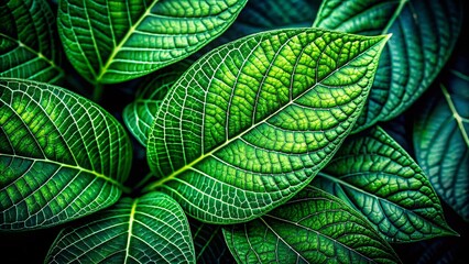 Obraz premium Macro Photography: Intricate Green Leaves on Dark Background - Nature's Beauty