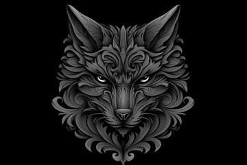 Obraz premium Ornate wolf head, dark background, intricate floral design.