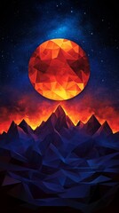 Fiery Celestial Body Rising Over Majestic Mountain Range at Sunset