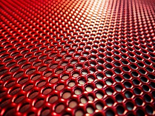 Fototapeta premium Macro Red Metal Grid Texture with Dot Pattern Background - Protective Grating Detail