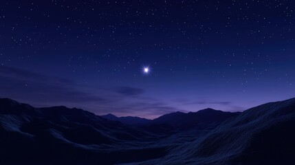 A minimalist desert at night with a single, bright star in the sky.