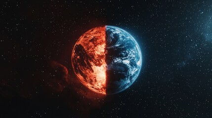 Obraz premium Burning Earth in Space: A Symbol of Global Warming and Environmental Crisis
