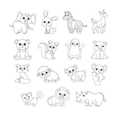 Naklejka premium Collection of Cute Animal Outline Illustrations for Coloring Fun