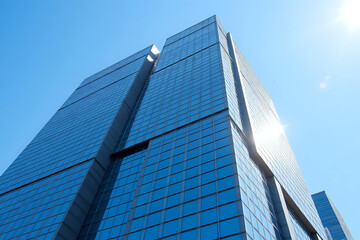 Obraz premium Windows of Skyscraper Business Office with blue sky, Corporate building in city