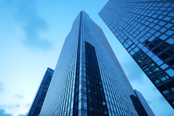 Windows of Skyscraper Business Office with blue sky, Corporate building in city