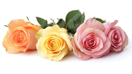 Naklejka premium A tender rose flower border with pastel tones, arranged on a simple white background for Valentines themes.