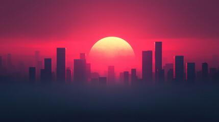 Obraz premium Sunset over urban skyline cityscape twilight background