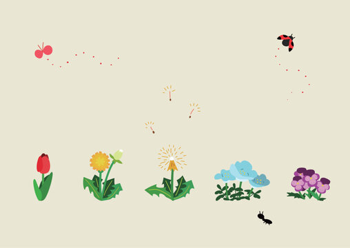 春の花のかわいい手描きイラスト