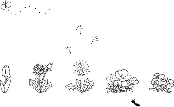 春の花のかわいい手描きイラスト