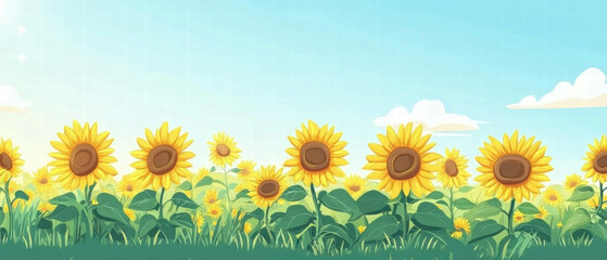 Bright sunflowers dancing in the gentle breeze under a clear blue sky