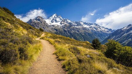 Naklejka premium Mountain Trail Leading to Majestic Peaks
