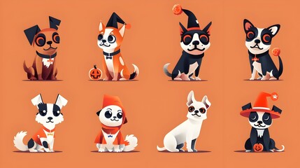 Cute and Quirky Halloween Costume Clad Canine Characters in Cartoon Style
