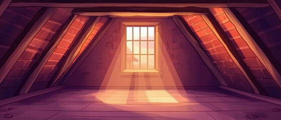 Fototapeta premium Dusty attic filled with forgotten memories and beams of sunlight illuminating the space