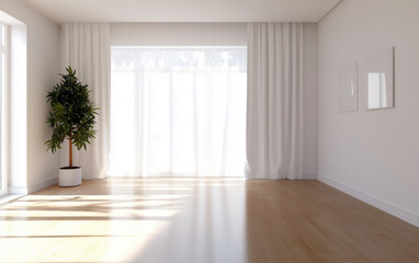 Obraz premium Minimalistic Empty Living Room with Wooden Flooring and Natural Light