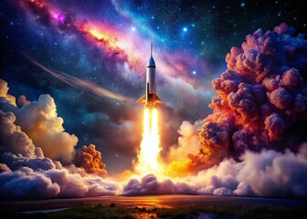 Obraz premium Majestic Rocket Launch: Space Exploration Adventure, Cosmic Journey