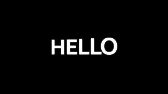 Hello text animation with alpha channel. Every character of hello word come from below and stay in the center of frame with bouncy effect