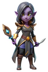 3D Female Dark Elf Warrior with a Poisoned Dagger on White Background