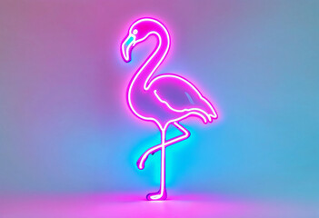Neon flamingo with blue and pink light gradient effect