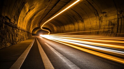 Fototapeta premium A bright flash of light bursting into a dark expanse, leaving behind a glowing trail that extends endlessly, evoking the concept of lights incredible speed