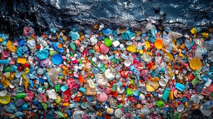 Fototapeta premium Vast Ocean Polluted with Plastic Waste Under a Clear Sky