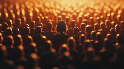 Fototapeta premium Crowd of people with one highlighted individual standing out, symbolizing the importance of individuality and standing tall amidst a sea of similarities.