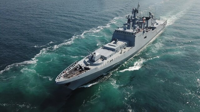 drone view - modern missile frigate