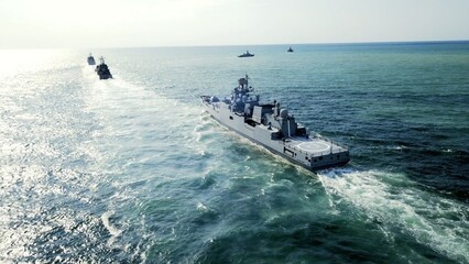 drone view - fleet in battle formation