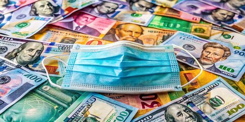 Obraz premium Medical Mask, Money, Covid-19 Pandemic: Financial Impact & Healthcare Costs