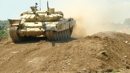heavy tank moves off-road