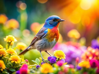 Obraz premium Miniature Bird Paradise: Whimsical Tilt-Shift Bird Backgrounds