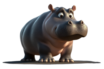 Cute cartoon hippo character with big eyes, perfect for children's illustrations or educational materials.