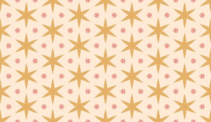 Ornate Golden Stars and Floral Seamless Pattern.