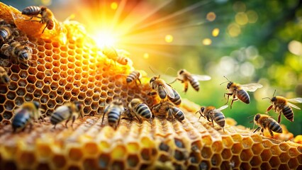 Miniature Honeycomb: Bees at Work on a Sunny Day - Tilt-Shift Photography