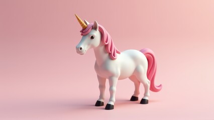 Cute Pink and White Unicorn 3D Render