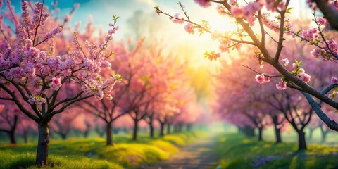 Fototapeta premium Miniature Spring Trees: Vibrant Blossoms in a Tilt-Shift Wonderland