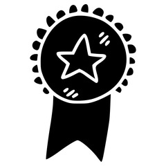 medal award with sun and star shape hand drawn glyph illustration