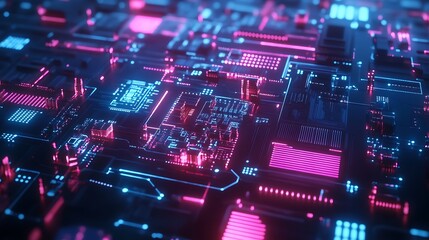 Obraz premium Abstract Futuristic Circuit Board Neon Lights Design