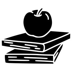 books and apple hand drawn glyph illustration