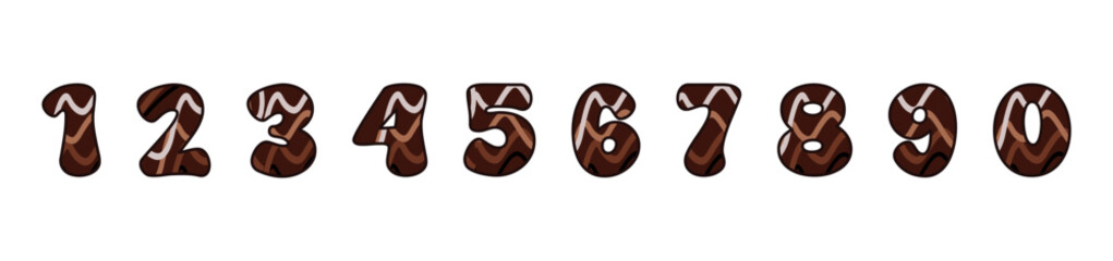 Numbers 1,2,3,4,5,6,7,8,9,0 with abstract donut brown color