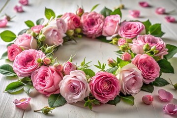 Elegant Pink Tea Rose Wreath on White Background -  Perfect for Wedding, Festive, or Romantic Designs