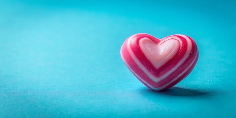 Fototapeta premium Minimalist Heart Shaped Candy on Blue Background - Sweet Valentine's Day Stock Photo