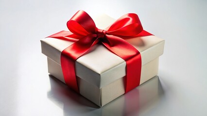 Elegant Red Ribbon Gift Box on White Background - Perfect for Celebrations