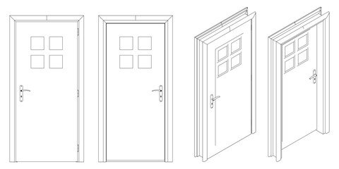 Door Line Art Illustration. Modern and Minimalist Vector for Architecture, Interior Design, and Decorative Projects. Vector illustration isolated on white background.