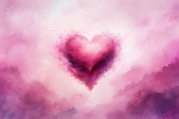 Soft watercolor heart, romantic pink hues, dreamy background, artistic expression, love theme, abstract design.