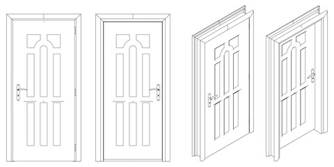 Door Line Art Illustration. Modern and Minimalist Vector for Architecture, Interior Design, and Decorative Projects. Vector illustration isolated on white background.