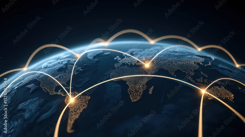 Wall mural an abstract representation of global connectivity with interconnected circles and glowing lines, sym
