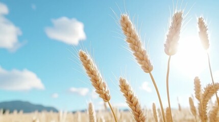 Fototapeta premium Nature Calming Rhythms Golden wheat against a bright blue sky.