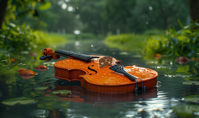 Collection of musical instruments, violin. ideal for music education sites and online music lessons. Generate image using AI