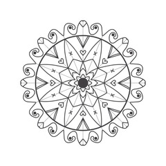 Decorative pattern mandala design. Easy Mandala Black and White Outline. Mandala for Coloring Pages