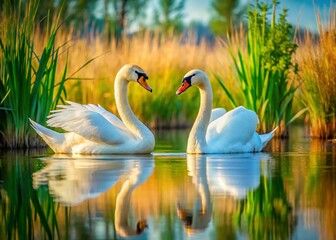 Obraz premium Elegant Swans, Ducks & Doves on Serene Spring Lake - Wildlife Photography